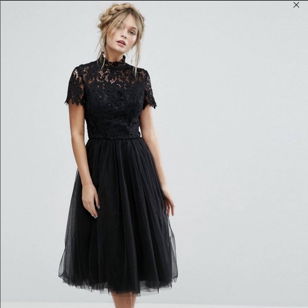 Gorgeous Chi Chi London Black Lace Dress uk 12 fits like US 8